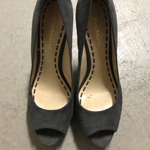 Soft Grey Suede Peep Toe Pumps. Super Sexy